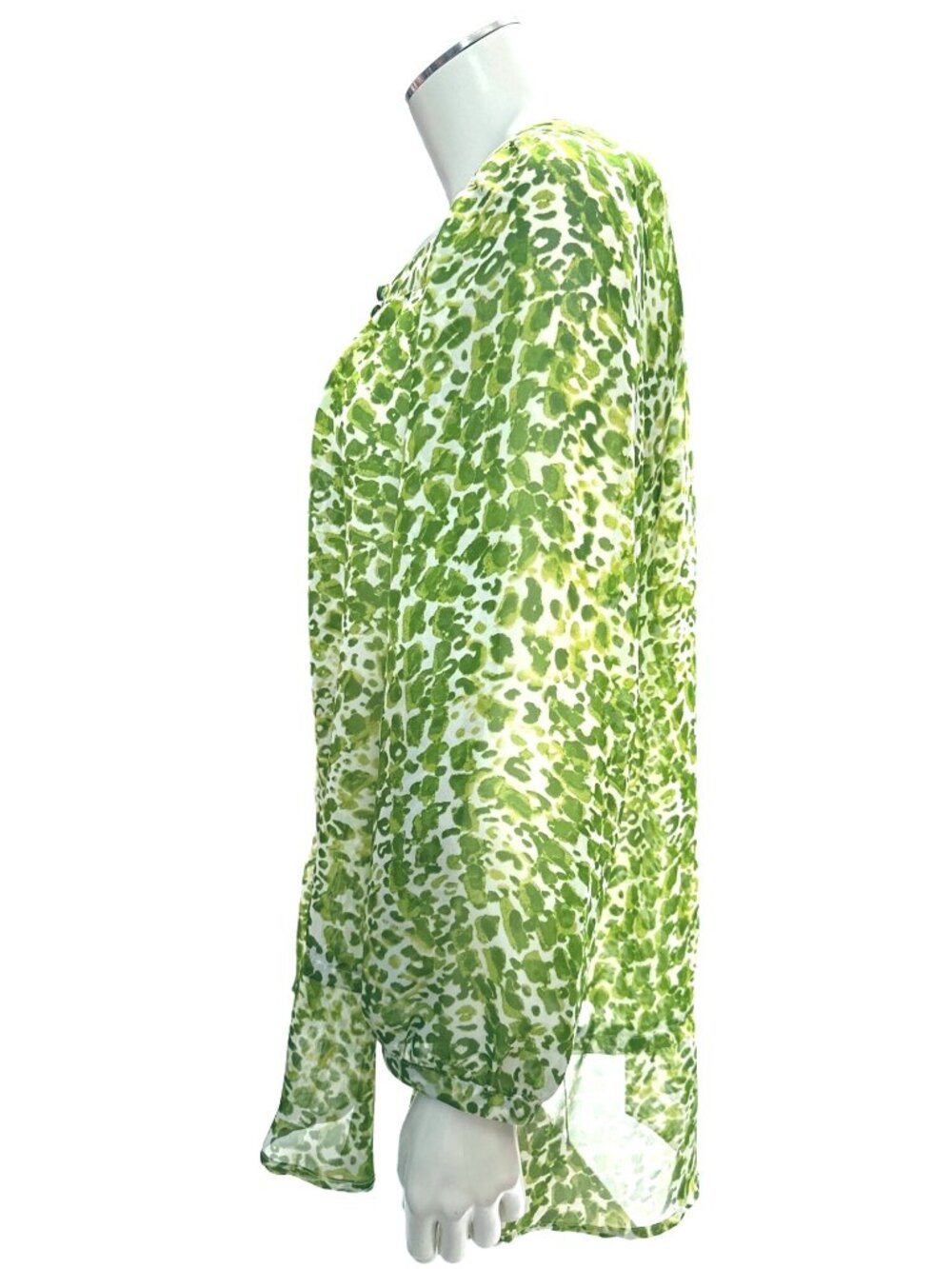 Apt 9 XL Green White Animal Print Sheer Tunic Blouse Resortcore Boho Flowy Style - Picture 3 of 12